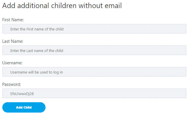 Parent & Student Access plugin adding a child account without email.