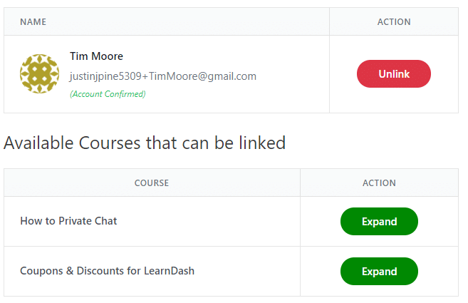Parent & Student Access for LearnDash linking students to courses.