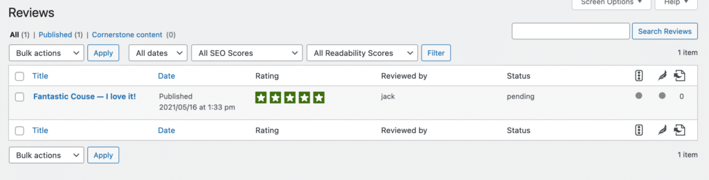Course Reviews for LearnDash plugin ratings view.