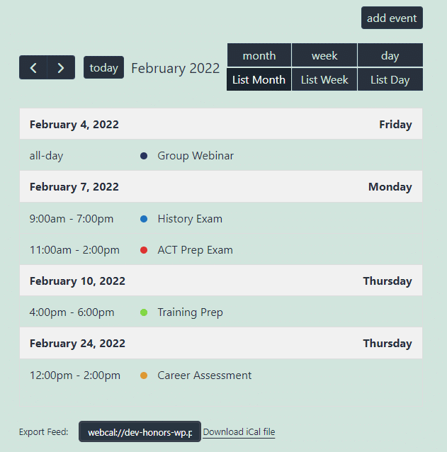 Events Calendar for LearnDash list month view.