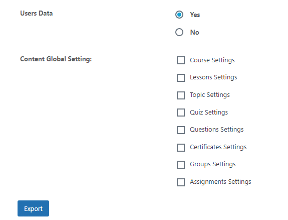 Import & Export Tool for LearnDash global settings screenshot.