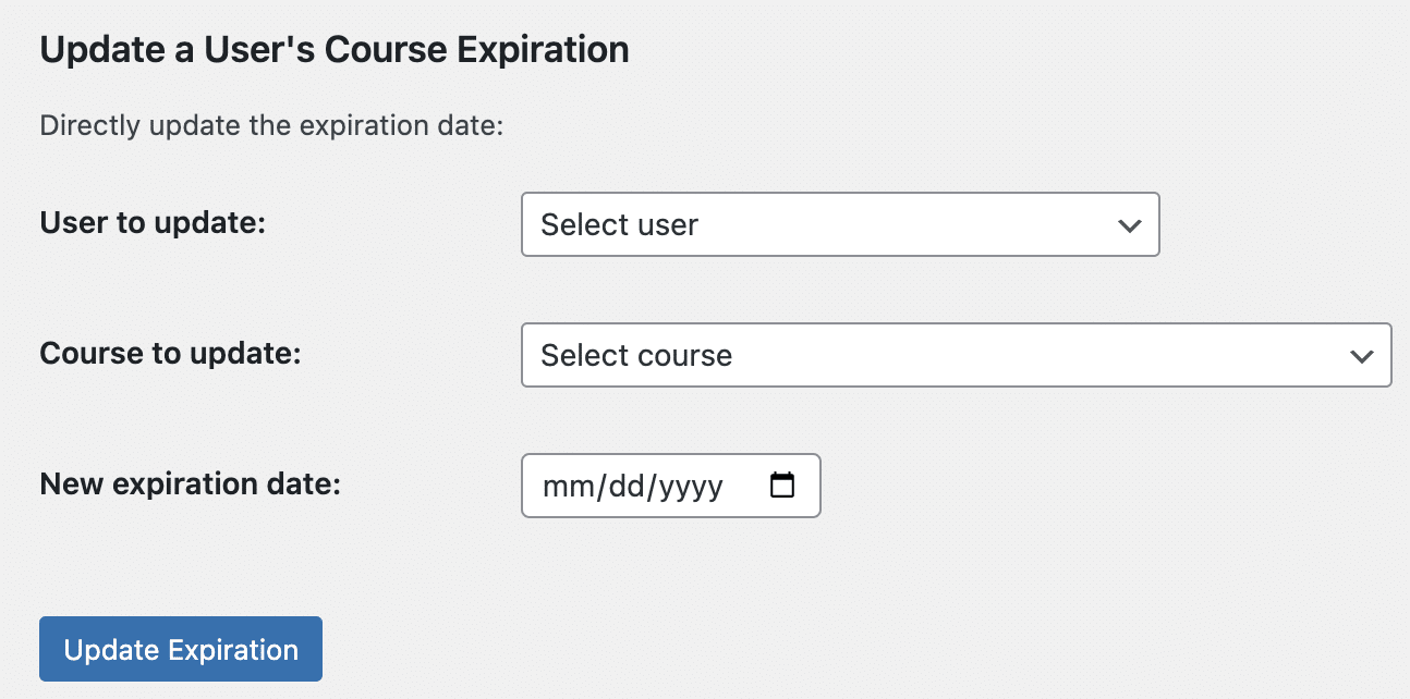 Course Extensions for LearnDash user update view.