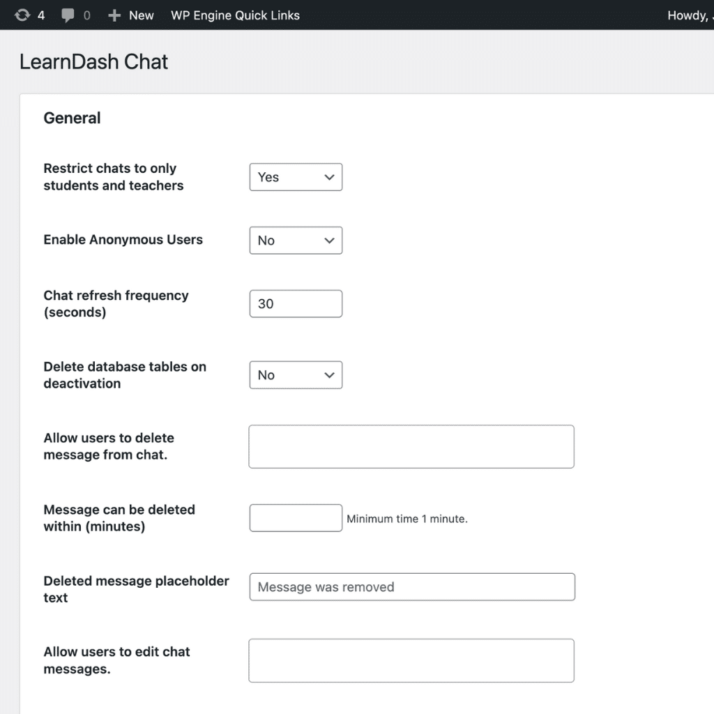 Messaging for LearnDash chat settings.