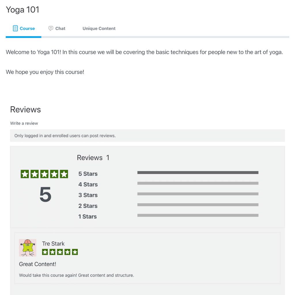 Course Reviews for LearnDash plugin showing reviews from the frontend.
