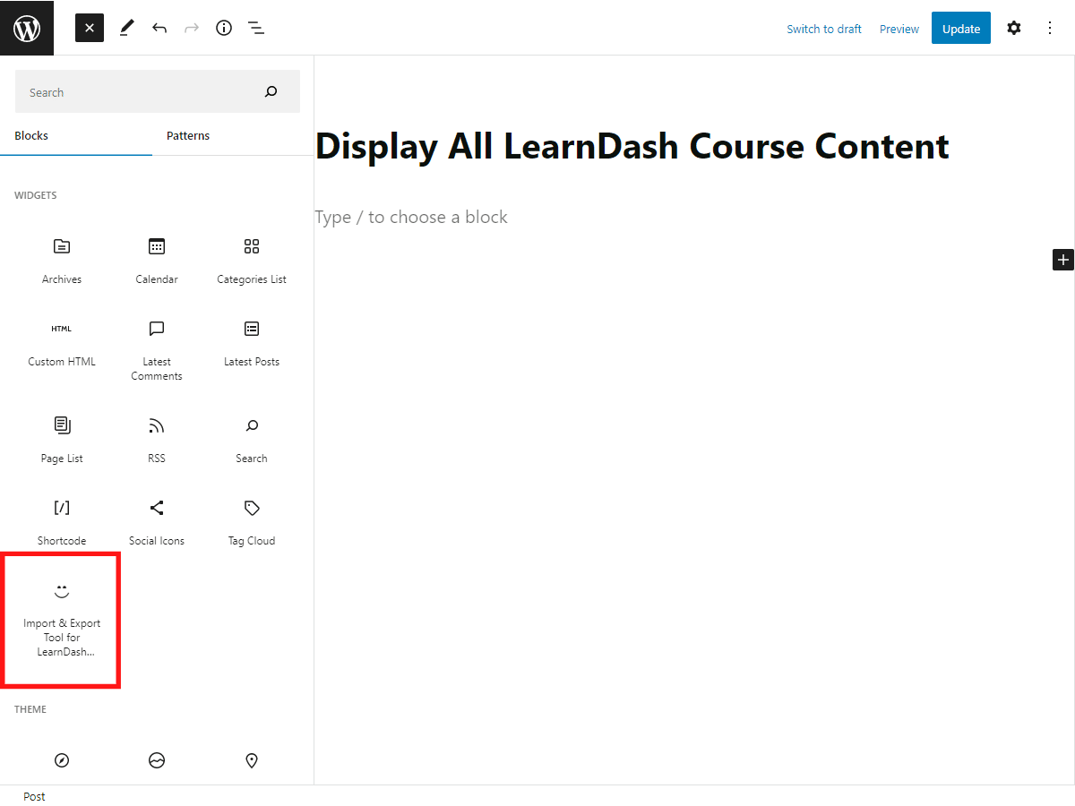 Import & Export Tool for LearnDash display all course content on one page.
