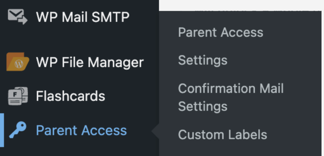 Parent & Student Access for LearnDash WordPress admin view.