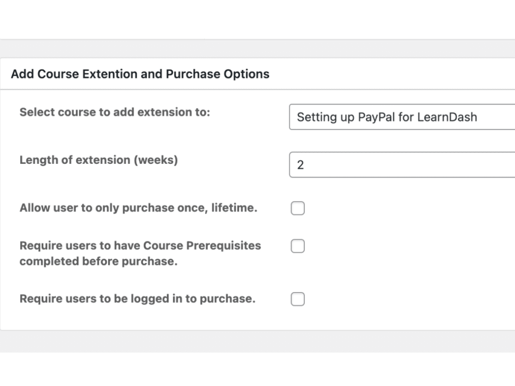 WooCommerce settings when selling LearnDash course extensions.