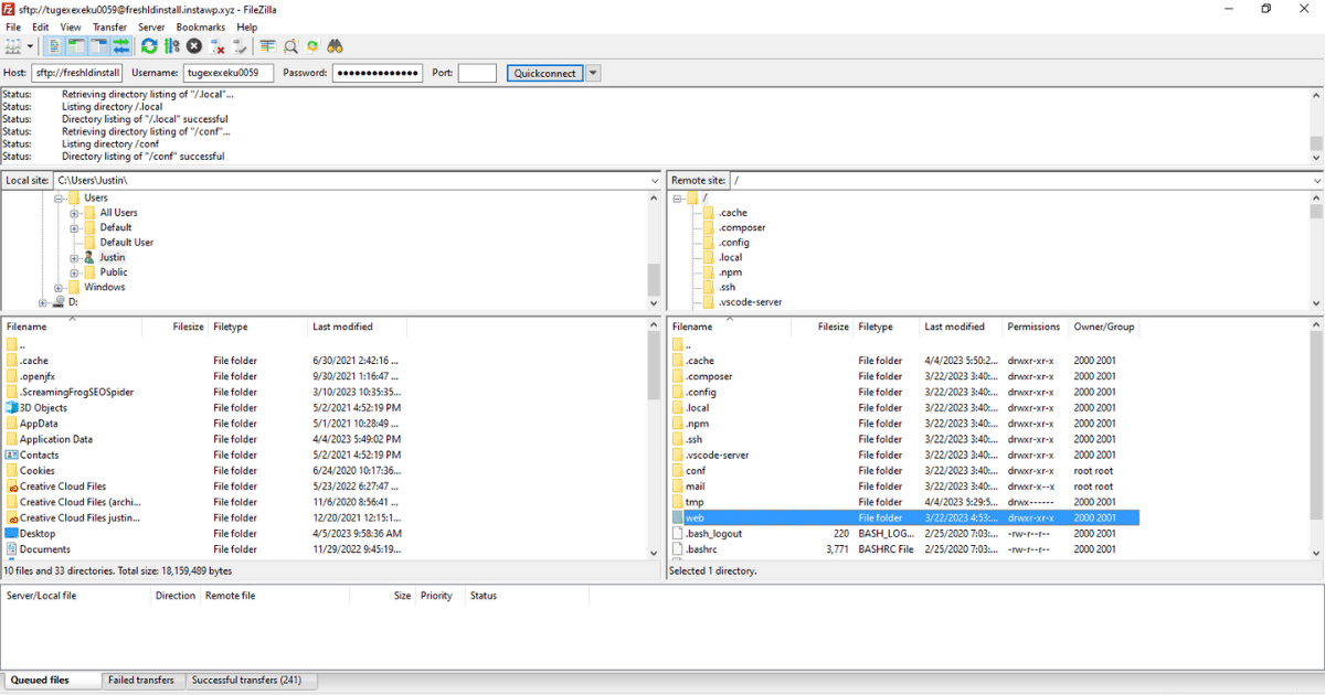 Accessing the import folder for Transfer via Filezilla.