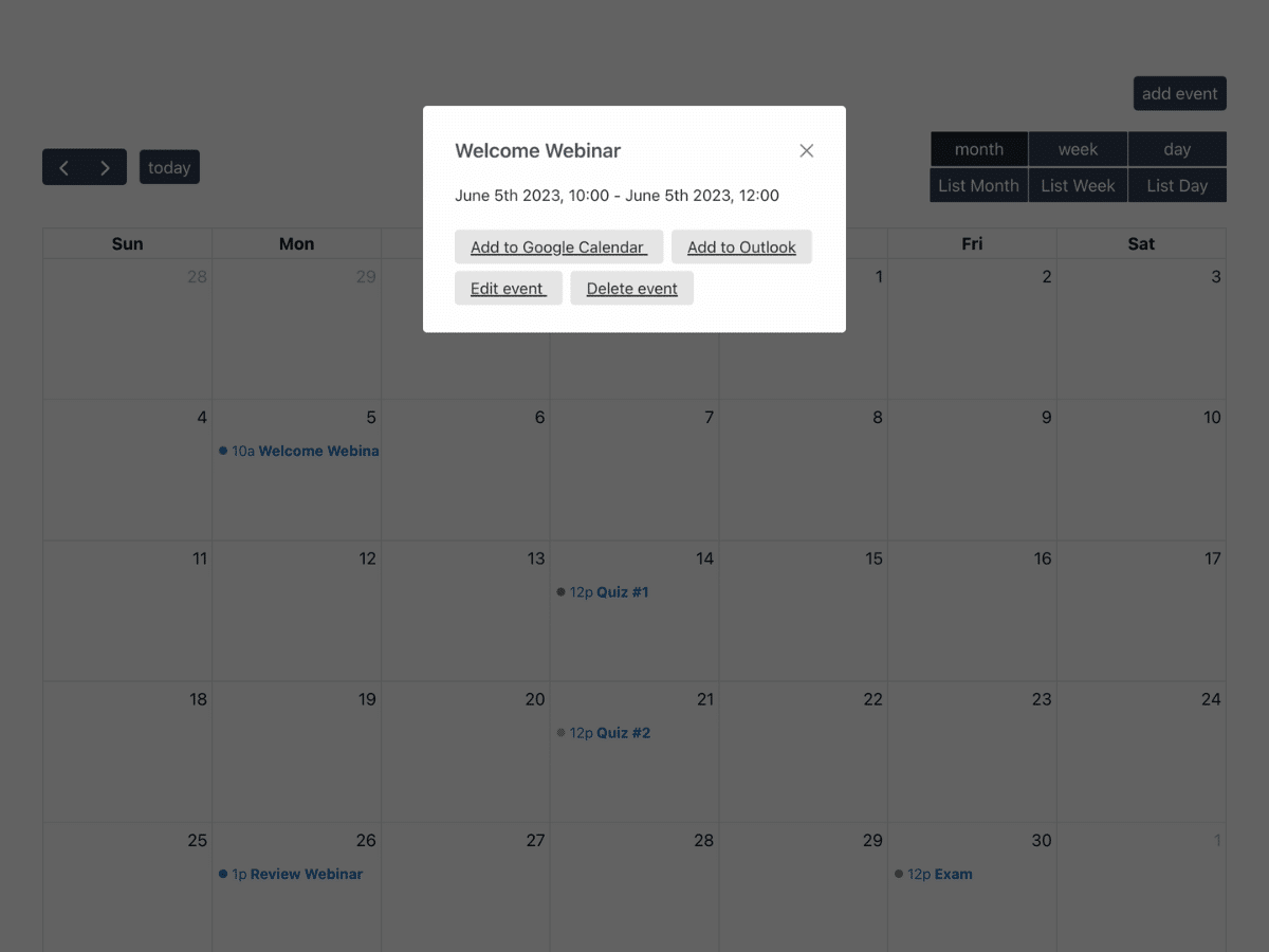 LearnDash calendar integration with Google Calendar and Outlook.