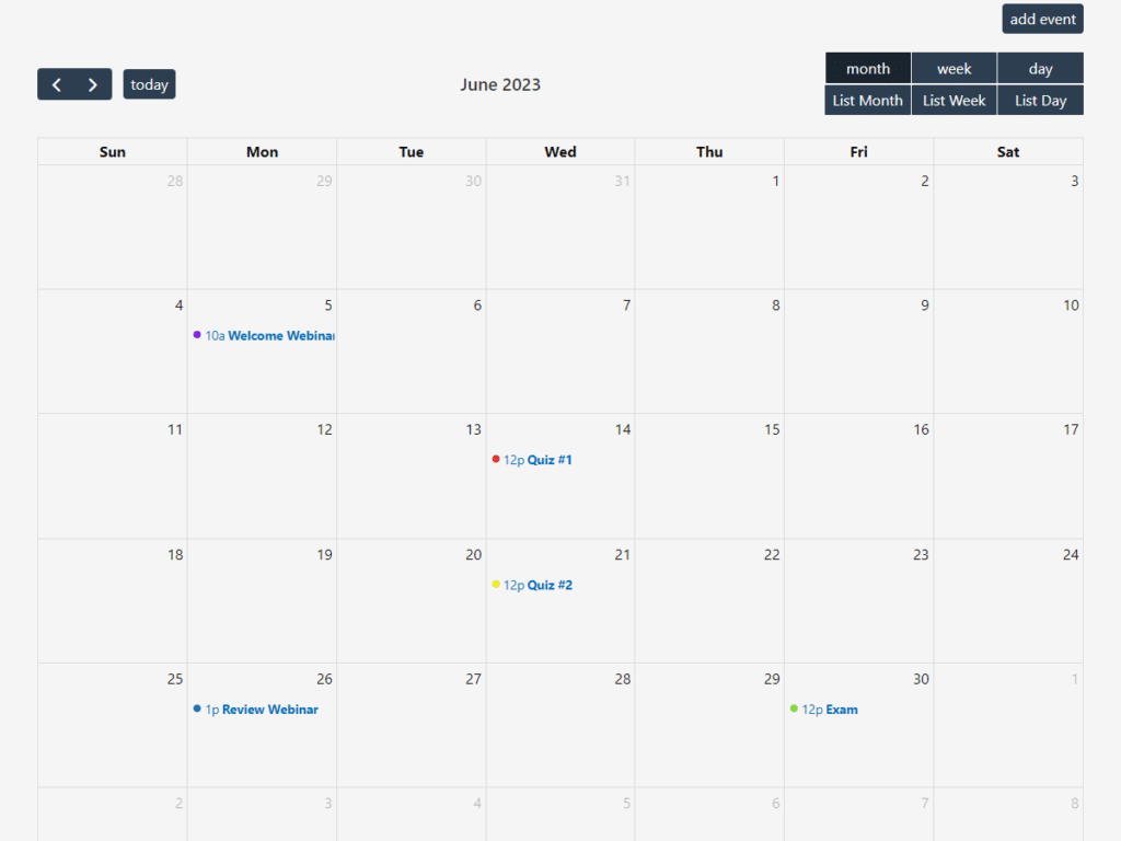 Events Calendar for LearnDash plugin frontend view.