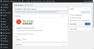 Course Reviews for LearnDash pending review in WordPress admin.