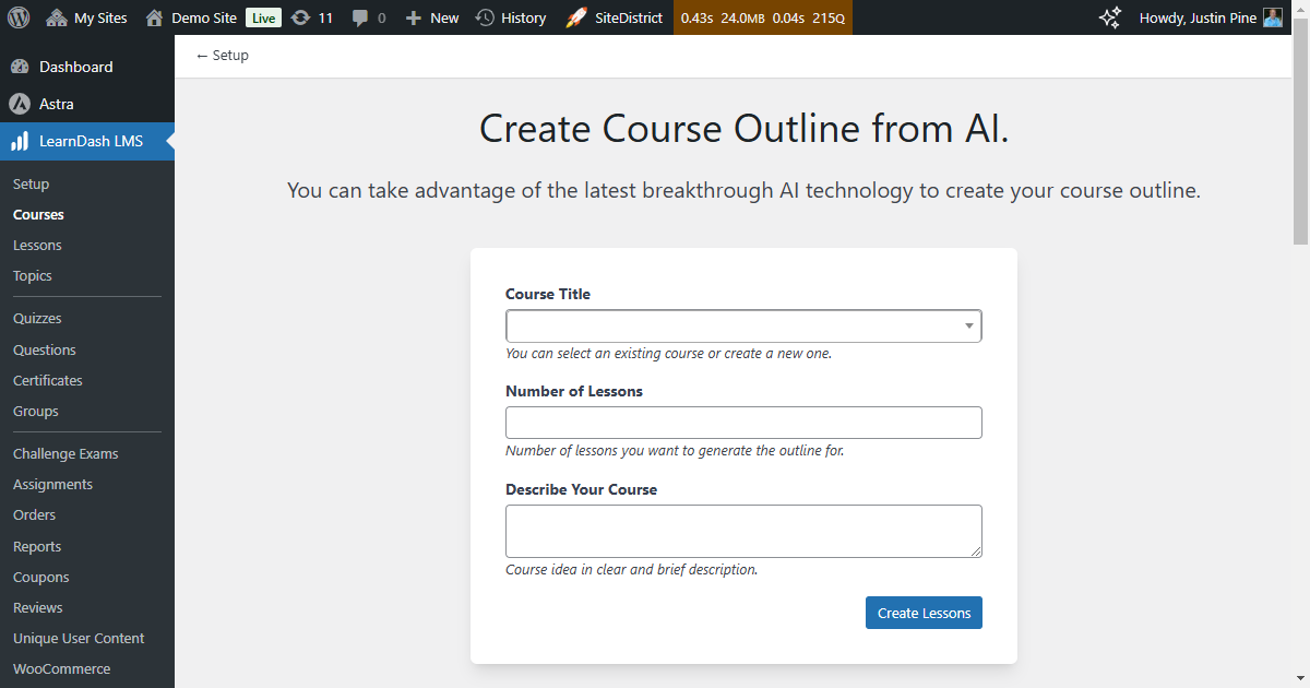 LearnDash A.I. course builder.